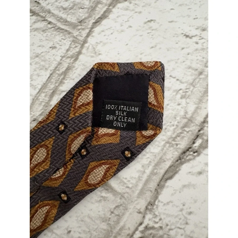 COACH‎ Silk Neck Tie~Earthy Golden Brown With Mustard Raindrop